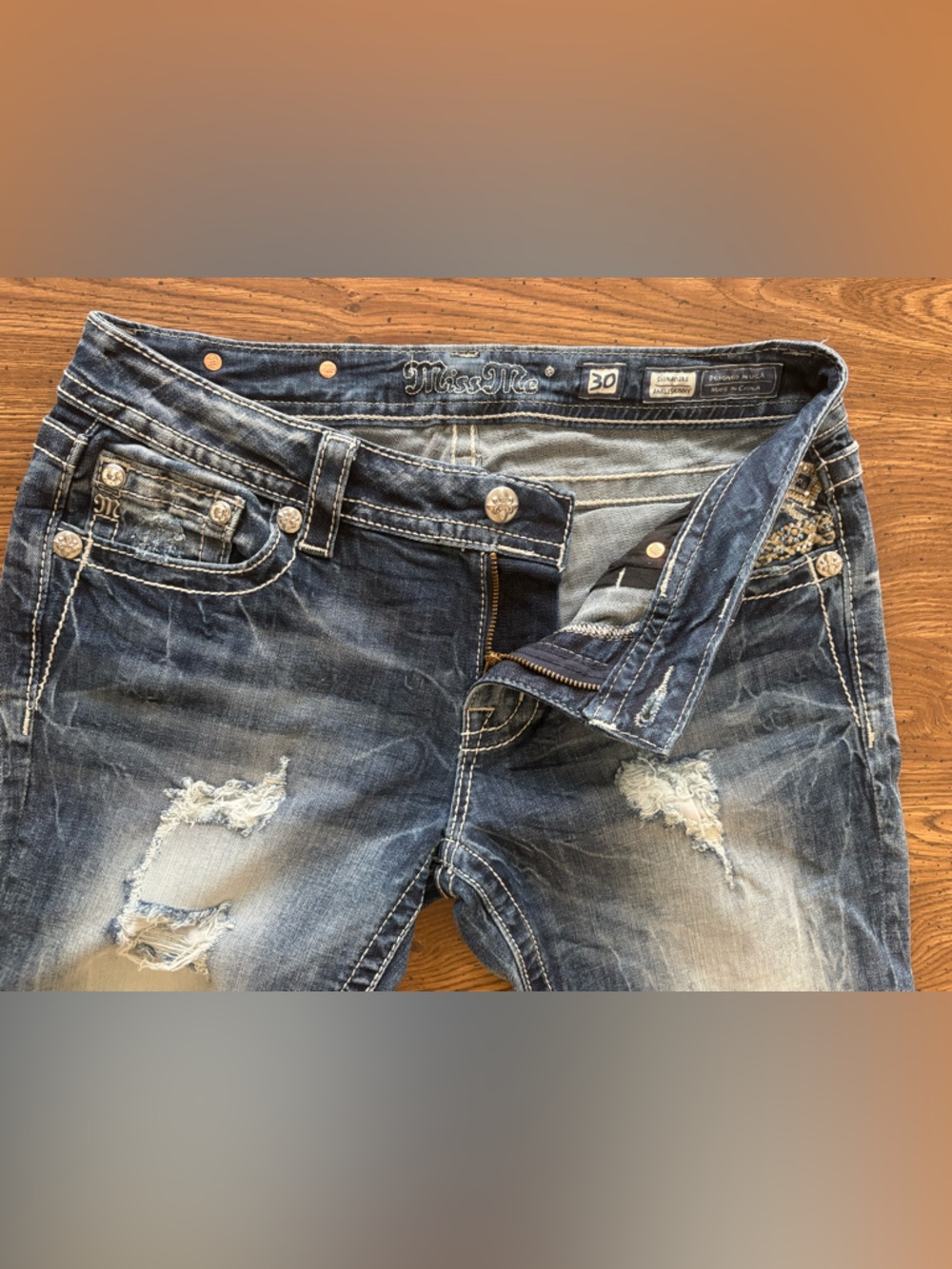 Miss Me Distressed Medium Blue Denim Jeans - Picture 4 of 13